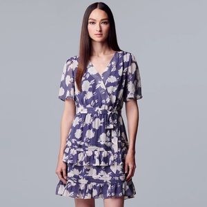 Simply Vera Vera Wang‎ Ruffle Wrap Dress Purple White Floral